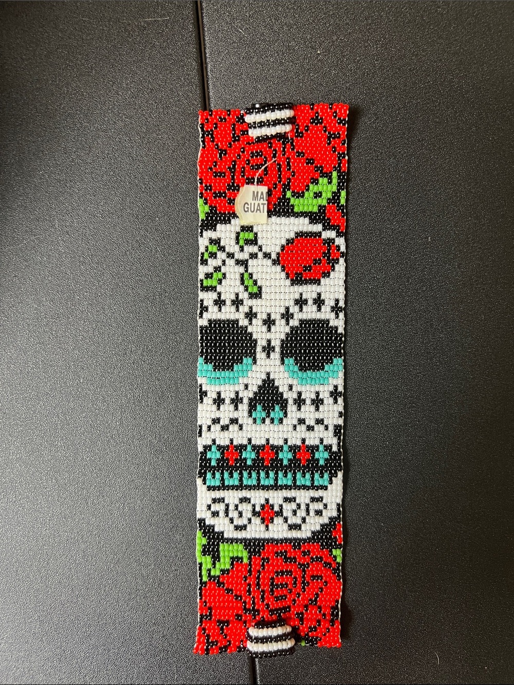 Source Unknown Beaded Sugar Skull Bracelet - Red, Black, White, Turquoise, Green
